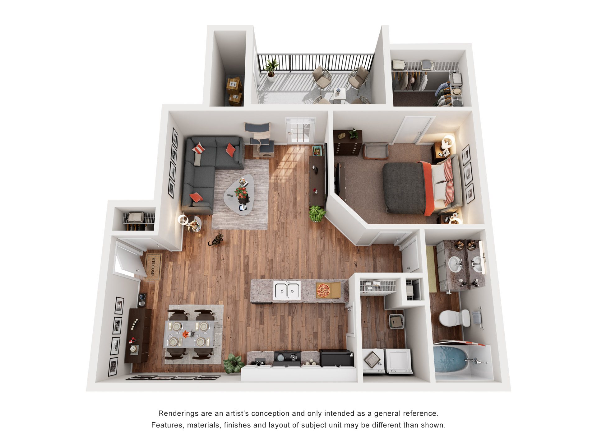 Floor plan for 1 bed, 1 bath, 815 sqft